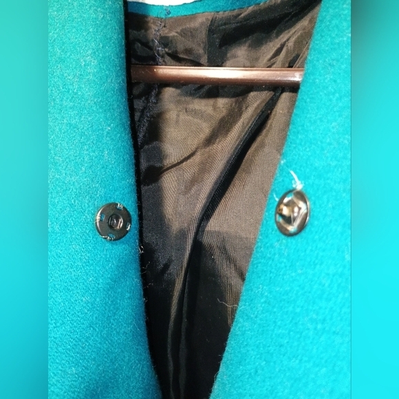 Vintage International Scene Teal Women's Wool Hooded Trench Pea Coat Size 9/10 - Picture 4 of 10